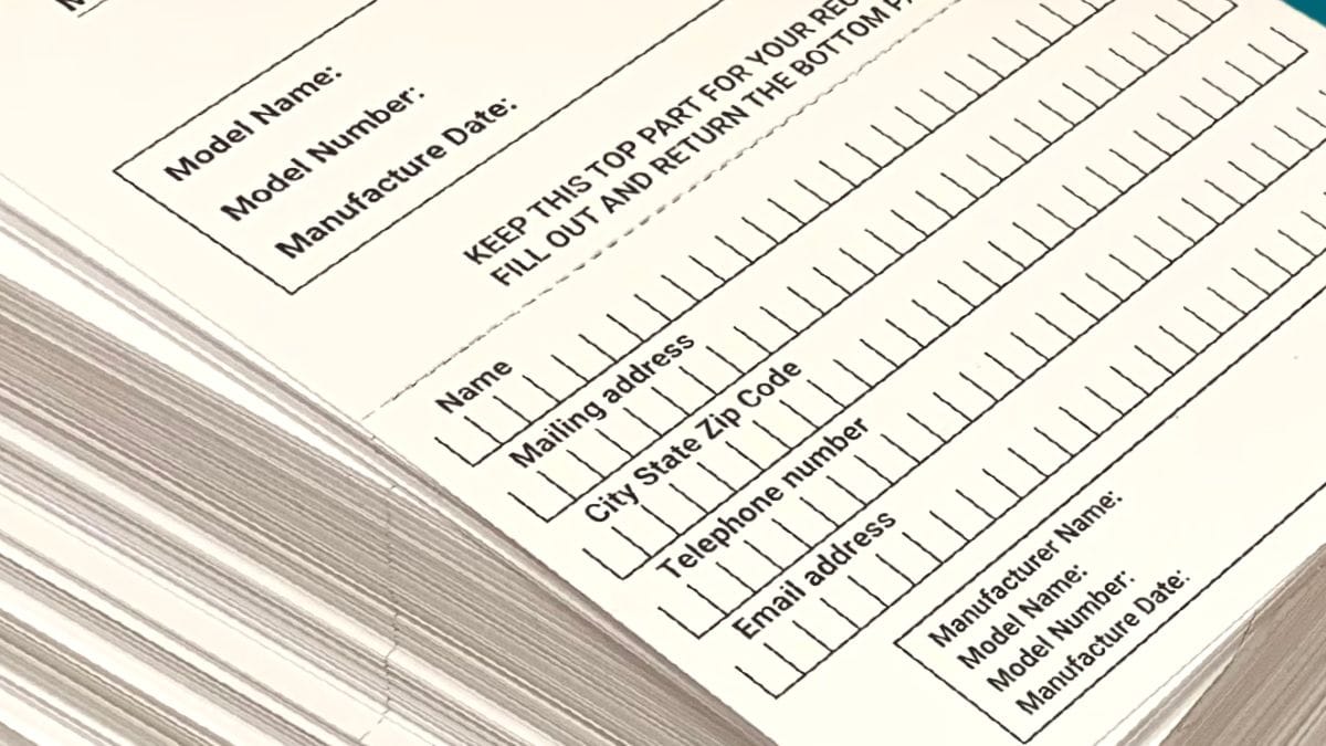 stack of cards for product registration program for baby carriers