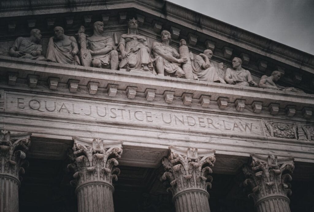 Closeup of the roof of the US Supreme court building