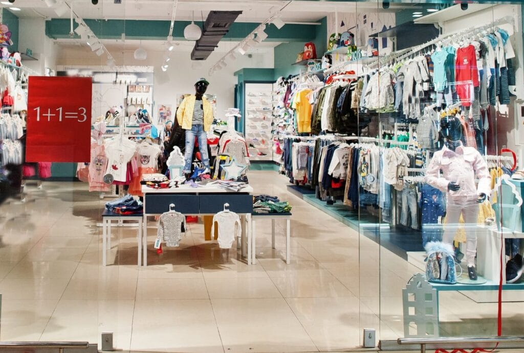 Image is a panned-out photograph of a children's retail store meant to evoke a place products subject to baby carrier recalls may be sold